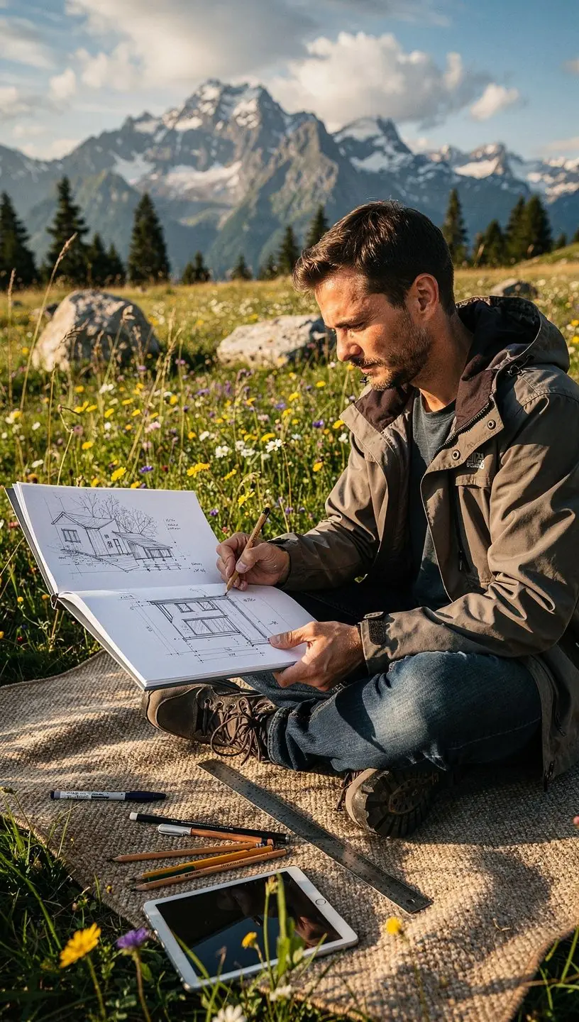 Eine nachhaltige Wohnanlage mit üppigen Grünflächen und Bäumen.