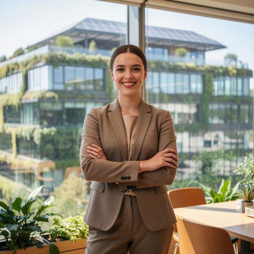 Nachhaltige Baupraktiken, dargestellt durch eine Baustelle mit recycelten Materialien.